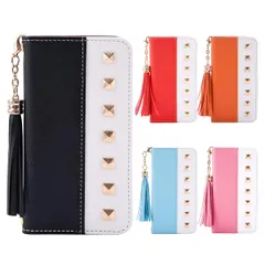 iPhone 11ProMax ケース カバー 手帳タイプ ケース カバー 手帳型 スタッズ タッセルチャーム付き ベルトなし マグネット開閉 ミラー付き カード収納