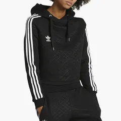 adidas originals Felpe Hoodie Pullover アディダス オリジナルス フーディー パーカー クロップド 3ストライプ ストレッチ ロゴ刺繍 ブラック 黒 レディース