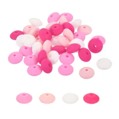 uxcell 40個入りシリコンレンズビーズ 12mm シリコンビーズ スペーサービーズ キーホルダー作り ペン用 ネックレス ブレスレット DIY用 ローズレッド ライトピンク ホワイト ピンク