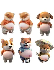 6匹柴犬シール  お腹ぷにぷにシール 3Dおなかシール お腹ぷにぷにシール 犬 可愛い