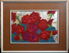 林武「バラ」リトグラフ 額装 薔薇 静物画 インテリアアート #524