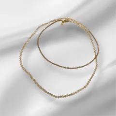 【USED】レイヤード風 ビーズネックレス 2連風 シャンパンゴールド×ブラウン 重ね付け風 ロングネックレス 上品 大人アクセサリー アクセサリー レディース カジュアル パーティー セレモニー 首飾り フォーマル 上品 モード ネックレス