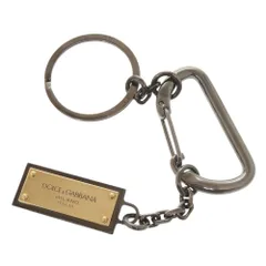 美品 ドルチェアンドガッバーナ ロゴプレート メタル ガンメタル キーホルダー バッグチャーム 0681 DOLCE&GABBANA