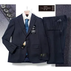 新品10.8万円 大手百貨店扱い 秋冬『CERRUTI チェルッティ 伊製生地』ストレッチウール ツイード スーツA5紺(B) 1011001のサムネイル