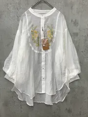 新品 Birthday room バースデイルーム シアーバンドカラー刺繍デザインオーバーサイズ ブラウス シャツ オフホワイト ■■ レディース