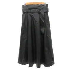 アズールバイマウジー AZUL by moussy フェイクレザースカート フレアスカート ギャザースカート ロング丈 マキシ丈 ウエストベルト付き M 黒 ブラック /YK2