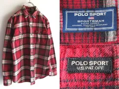 希少 90sビンテージ POLO SPORT RALPH LAUREN ポロスポーツ ラルフローレン ミニロゴワッペン 猫目ボタン チェックシャツ ネルシャツ S程度
