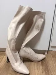 アイボリー ロング ブーツ ヒール シューズ