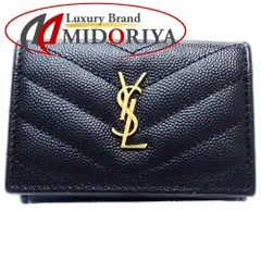 【中古】SAINT LAURENT サンローラン 三つ折り財布 647267 オリガミタイニーウォレット Vステッチ レザー ブラック レディース /181875