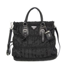 極美品】PRADA ゴーフル ギャザー ナイロン ハンドバッグ ブラック 