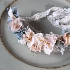 小さめ 犬 ペット ベビー 花冠 チョーカー カチューシャ  オフホワイト グレー 記念撮影 記念日 フォト アーティフィシャルフラワー  ヘッドドレス 髪飾り レース リボン ガーリー ナチュラル