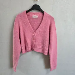 レディース ピンク ニット クロップド カーディガン F