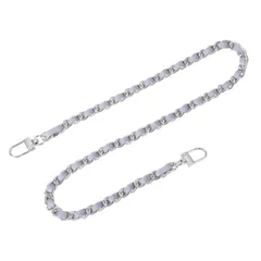 uxcell バッグチェーン 長さ60cm 58g カバン レザー アイアン バックルの長さ33 mm ショルダー紐 チェーンストラップ 持ち手 取っ手 交換 付け替え 修理 パープルストラップ シルバー色チェーン