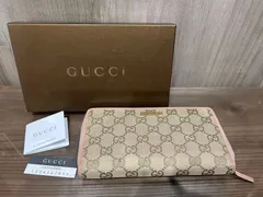 中古美品正規品 GUCCI GGパターン 長財布 ベージュ/ピンク