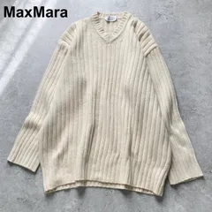 マックスマーラ MaxMara 最高級白タグ リブニット セーター プルオーバー Vネック アイボリー オフホワイト 白 フリーサイズ アンゴラ混 ウール イタリア製 オフィス 通勤 カジュアル デイリー 高級 ビンテージ ヴィンテージ