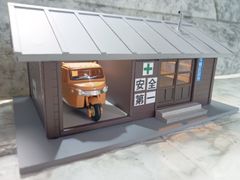 1/32 自作ジオラマ完成品 ミゼット&スーパーカブ 昭和レトロ風景 LED