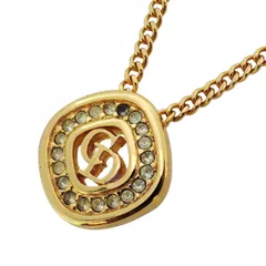 ★SALE【6jab0119】クリスチャンディオール ネックレス CDロゴ GPメッキ ラインストーン ゴールド【中古】レディース