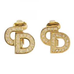 ★SALE【6jab0131】クリスチャンディオール イヤリング CDロゴ GPメッキ ラインストーン ゴールド【中古】レディース