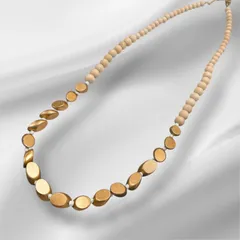 【USED】ウッドビーズ×ゴールドパーツ ロングネックレス ナチュラル 木製 アジャスター付き 大人アクセサリー アクセサリー レディース カジュアル パーティー セレモニー 首飾り フォーマル 上品 モード ネックレス