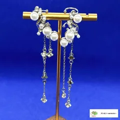 ☆パール イヤークリップ イヤーカフ ジュエリー シルバー カラー 穴なしOK ロングチェーン リキッドメタルウィング イヤリング ゴージャス キラキラ ロング 人気 トレンド プレゼント// E-57-2