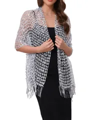 Elerevyo イブニングドレス用の女性用スパンコールショールとラップ、ウェディングパーティー用のフリンジ付きキラ キラドレッシースカーフ シルバー 170x50cm