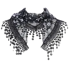 Elerevyo レースマンティラチュールスカーフ、ミサの結婚式の花嫁介添人のための三角形のヘッドカバー教会ベール ブラック 130x40cm