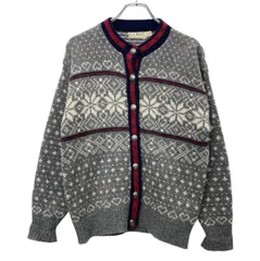 90s USA製 L.L.Bean レディース セーター カーディガン M グレー ホワイト エルエルビーン ノルディック柄 総柄 ボーダー 秋冬物 a801-6241