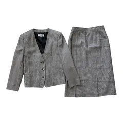  VINVERT バンヴェール 千鳥格子 ノーカラージャケット スカート セットアップ ウール混 レディース 11AR/13AR【Z1743】