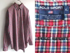 希少 90sビンテージ POLO SPORT RALPH LAUREN ポロスポーツ ラルフローレン ロゴ刺繍 ロゴピスネーム チェックシャツ ネルシャツ XL レッド