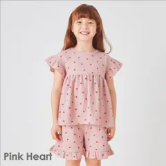 [ピンクハート]子供服 パジャマ キッズ ベビー 子供 キッズ服 女の子 ガールズ ルームウェア 部屋着 寝巻き 子供パジャマ 半袖パジャマ 上下セット 半袖 半ズボン フリル evercloset ever closet エバクロ エバークローゼット