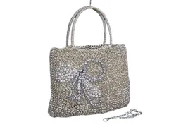 ANTEPRIMA アンテプリマ ハンドバッグ ワイヤーバッグ - ライトベージュ PVCワイヤー レディース 2WAY ラインストーン フェイクパール リボン 美品