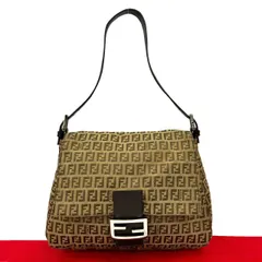 極 美品 FENDI フェンディ マンマバケット ズッキーノ FF 柄 キャンバス レザー セミ ワン ショルダーバッグ ハンドバッグ ブラウン 563-9