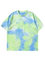 Lars Amadeus タイダイ tシャツ プリントTシャツ ヒップホップ 半袖 メンズ グリーンブルー S