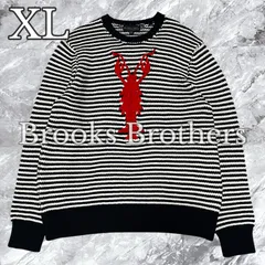 極美品 大きいサイズ Brooks Brothers ブルックスブラザーズ ニットセーター ザリガニ ロブスター ボーダー コットン 綿 ホワイト 白色 ネイビー 紺色 レッド 赤色 サイズXL