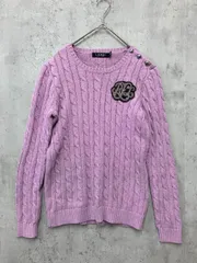 LAUREN RALPH LAUREN ローレン ラルフ ローレン ボタントリム ケーブル ニット セーター sizeS(160/84A)/ライトパープル ◆■◎レディース