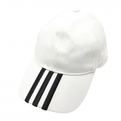【美品】アディダス キャップ 白×黒 つば3ライン サイドロゴ  フリーサイズ   ゴルフウェア adidas