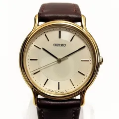 SEIKO メンズ腕時計 クォーツ ゴールドケース アイボリー文字盤 レザーベルト