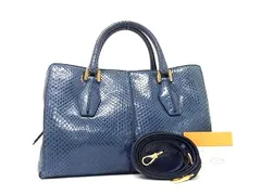 TOD’S トッズ バッグ  2WAY ハンドバッグ - ブルー系 パイソン レディース ショルダーバッグ ゴールド金具 美品