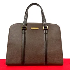 極 美品 Burberrys バーバリーズ ヴィンテージ ロゴ 金具 ノバチェック レザー 本革 ハンドバッグ ビジネスバッグ ブラウン h53-7