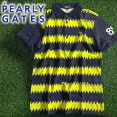 PEARLY GATES パーリーゲイツ ゴルフ 日本製 4口カノコ リブ切替 ギザギザボーダー柄 総柄 半袖 ポロシャツ ゴルフウェア 053-2160601 定価2万 ネイビーブラック ライムグリーン▲023▼50403w16