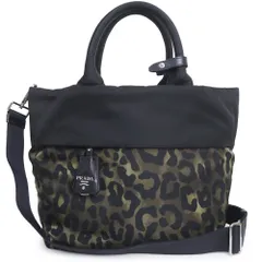 プラダ B1959V テスートダブル ナイロン カモフラージュ レオパード ブラック カーキ 2way ショルダー トート ハンドバッグ シルバー金具 PRADA（未使用　展示品）