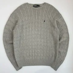 POLO ポロ ラルフローレン 刺繍 コットン グレー ケーブル編み ニット