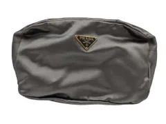 PRADA プラダ ポーチ トライアングルロゴ 1N0021 グレーメタリック キャンバス レディース 三角ロゴ 美品