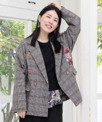 スカラー 162607：花ネコ刺繍入り半袖ジャケット - メルカリ