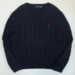 POLO RALPH LAUREN ポロラルフローレン 新モデル 刺繍 コットン ネイビー ケーブル編み ニット