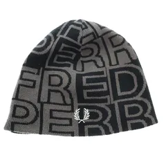 フレッドペリー FRED PERRY Tonal Jacquard Branded Beanie トーナル ジャガード ブランデッド ビーニー ブラック グレー ブランド古着ベクトル 中古▲260119のサムネイル
