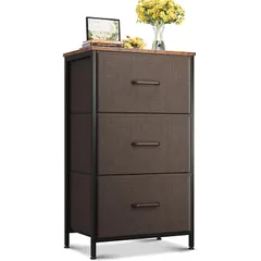 KKL チェスト タンス 収納ケース 衣類収納 引き出し リビング収納 布製 引き出し 衣装ケース 箪笥 転倒防止 低ホルム 安定感 3段 【幅40×奥行30×高さ73cm】ブラウン 0