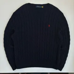 POLO RALPH LAUREN ポロラルフローレン 新モデル 刺繍 コットン ネイビー ケーブル編み ニット