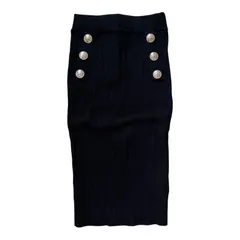  MARCANO by GUESS ゲス ゴールドボタン リブニット タイトスカート ブラック レディース XS【Z1743】