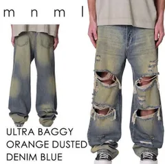 mnml ULTRA BAGGY ORANGE DUSTED DENIM 【ヴィンテージ加工】【ウルトラバギーデニム】【ヴィンテージブルー】【裾溜め】【28〜32】